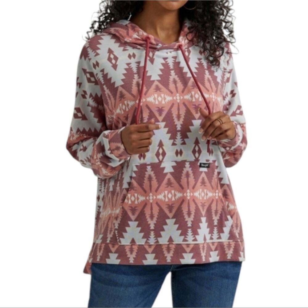 Wrangler Women's Aztec Print Hoodie Rust Brown and White‎ Cozy Western Shirt 2X